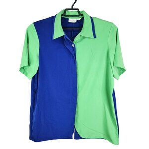Womens Vintage Inception Blue Green Colorblock Shirt Short Sleeve Button Up 1X